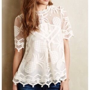 White Sheer Pineapple Pattern Top